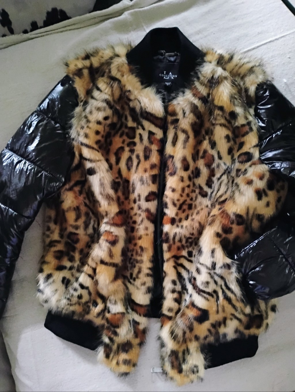 Leopard Print Faux Fur Puffer Jacket Beautiful